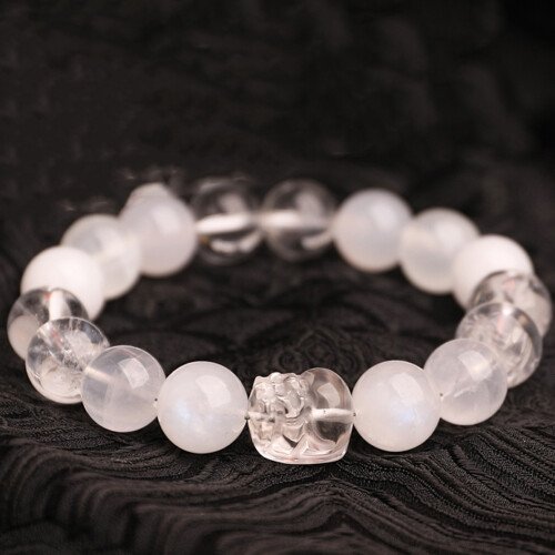 Natural white crystal five - element Pixiu metal - attribute bracelet for supplementing metal in the WuXing theory.