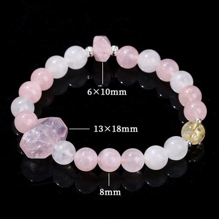 Natural White Jade and Pink Quartz Free – Form Bead Bracelet