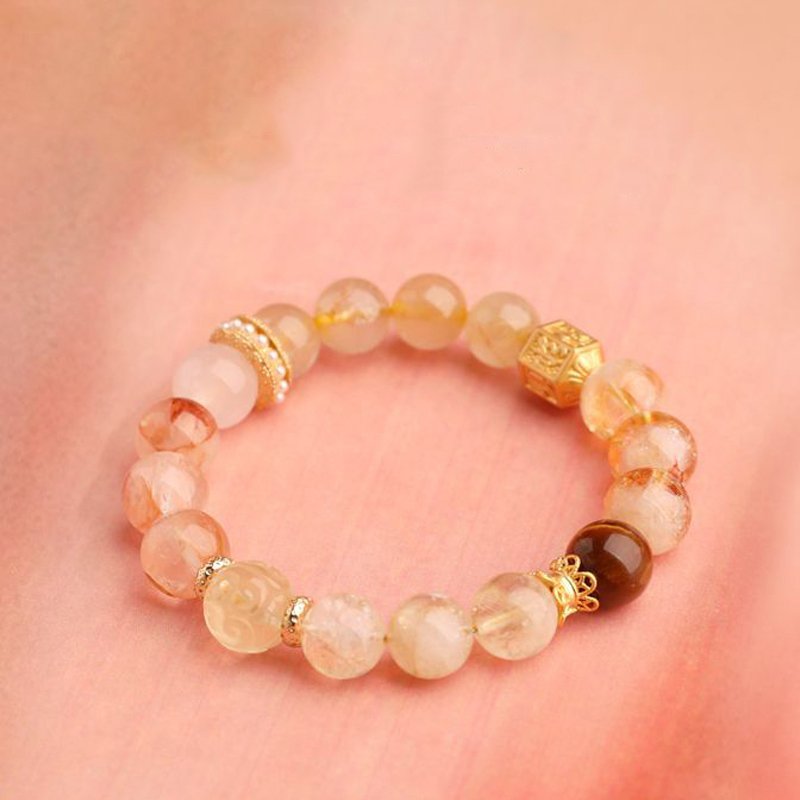 Natural Golden Rutilated Quartz and Citrine Bracelet - taoistcrystal.com Natural Golden Rutilated Quartz and Citrine Bracelet