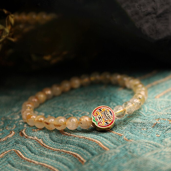 Natural golden rutilated quartz “full of gold and silver” bracelet.
