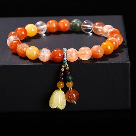 Natural Fluorite, Rhodochrosite and Green Aventurine amber tulip bracelet. - taoistcrystal.com Natural Fluorite, Rhodochrosite and Green Aventurine amber tulip bracelet.