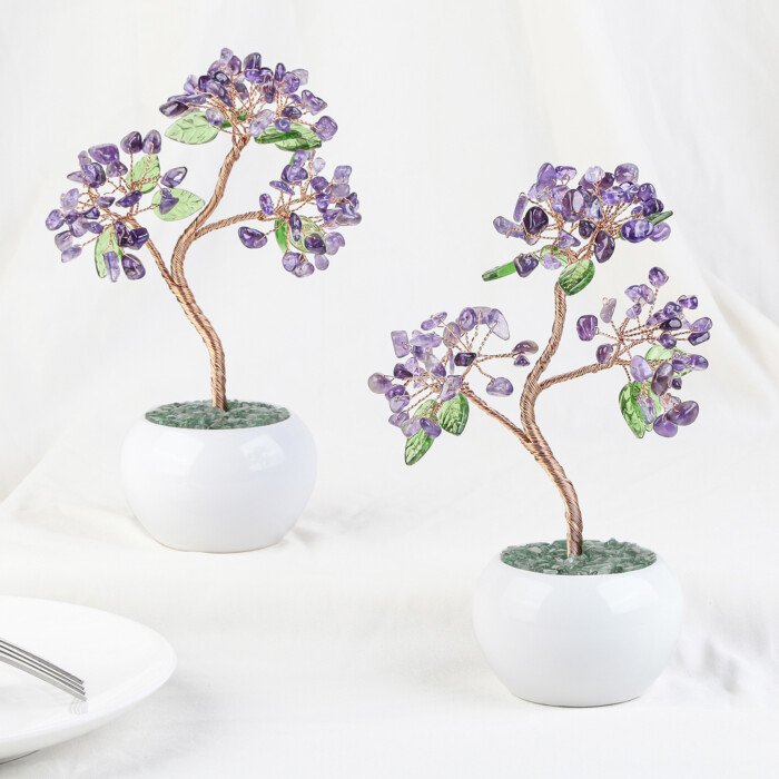 Creative money – making crystal tree with Czech glass leaves, paired with a ceramic flower pot base – Inspire creativity and enliven your thinking