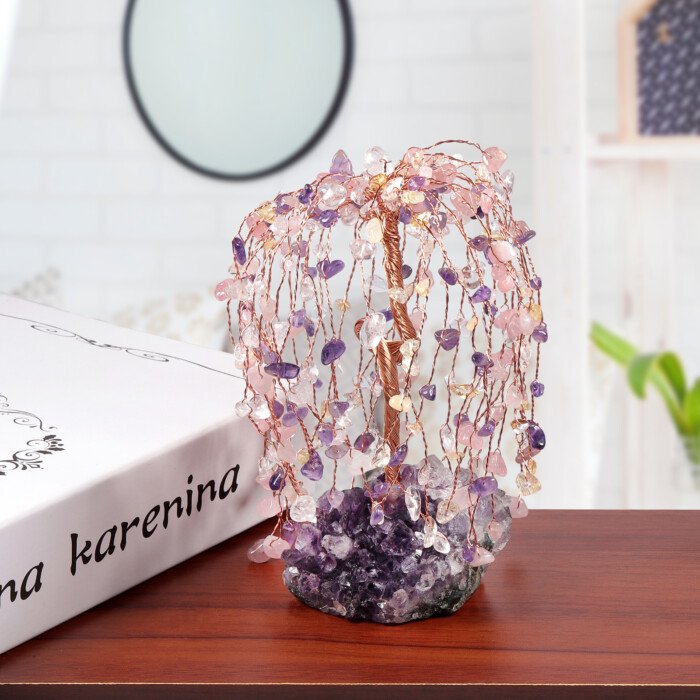 Natural Irregular Amethyst Ore Base Weeping Willow Crystal Tree – Endow you with the charm for socializing with ease