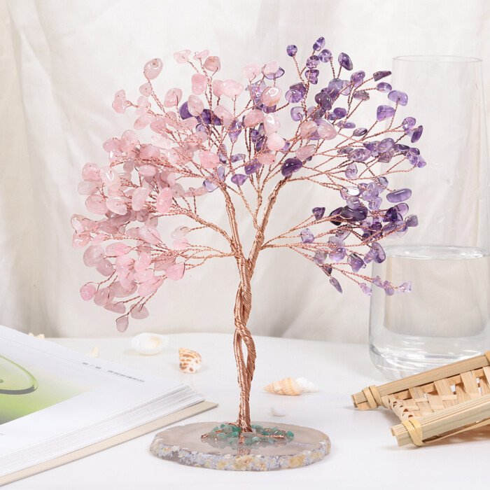 Creative Energy Crystal Unity Tree with Agate Slice Base – Infuse a romantic and soft glow into life