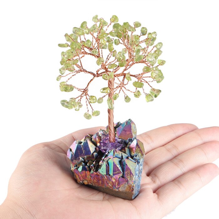 Crystal Life Tree with Electro – plated Colorful Raw Ore Crystal Cluster Base – Bring the blessing of a peaceful and stable state of mind