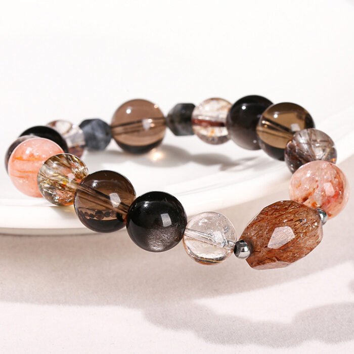 7A natural black gold Super Seven multi-circle bracelet.
