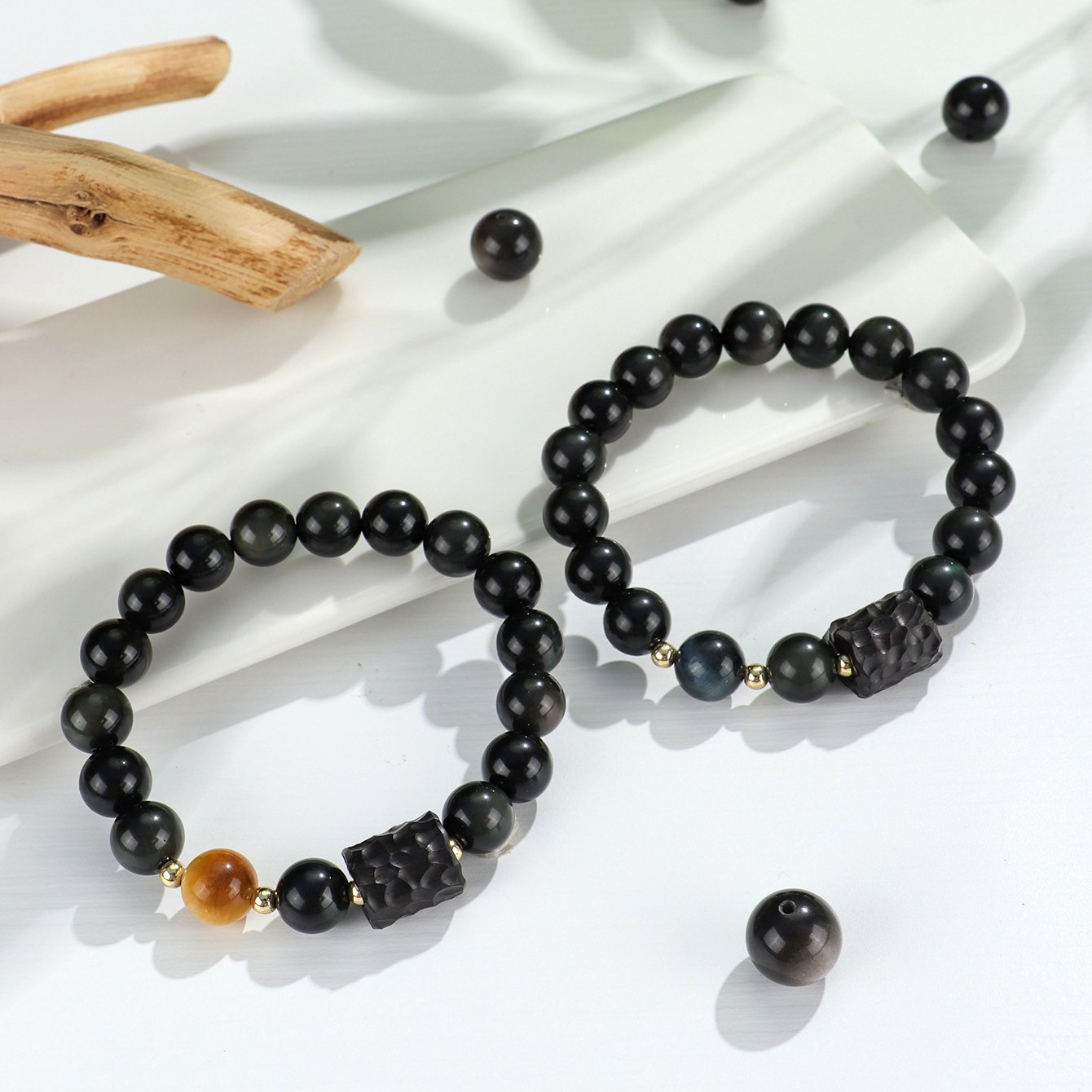 Personalized Obsidian and Yellow Tiger’s Eye Beaded Bracelet - taoistcrystal.com Personalized Obsidian and Yellow Tiger’s Eye Beaded Bracelet
