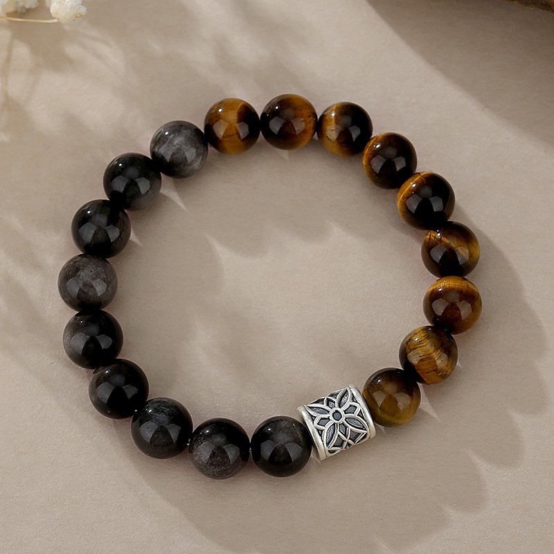 Men’s bracelet Made of Natural Sterling Silver, Obsidian, “Road to Wealth” and Tiger’s Eye Stone - taoistcrystal.com Men’s bracelet Made of Natural Sterling Silver, Obsidian, “Road to Wealth” and Tiger’s Eye Stone