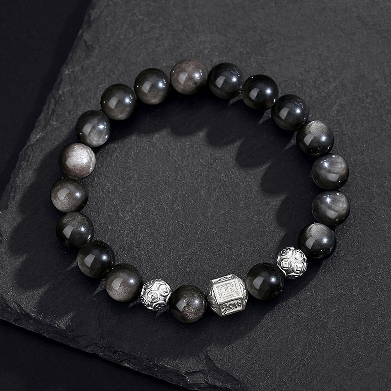 Men’s Obsidian Bracelet with the Six-character Mantra for the Year of One’s Zodiac - taoistcrystal.com Men’s Obsidian Bracelet with the Six-character Mantra for the Year of One’s Zodiac