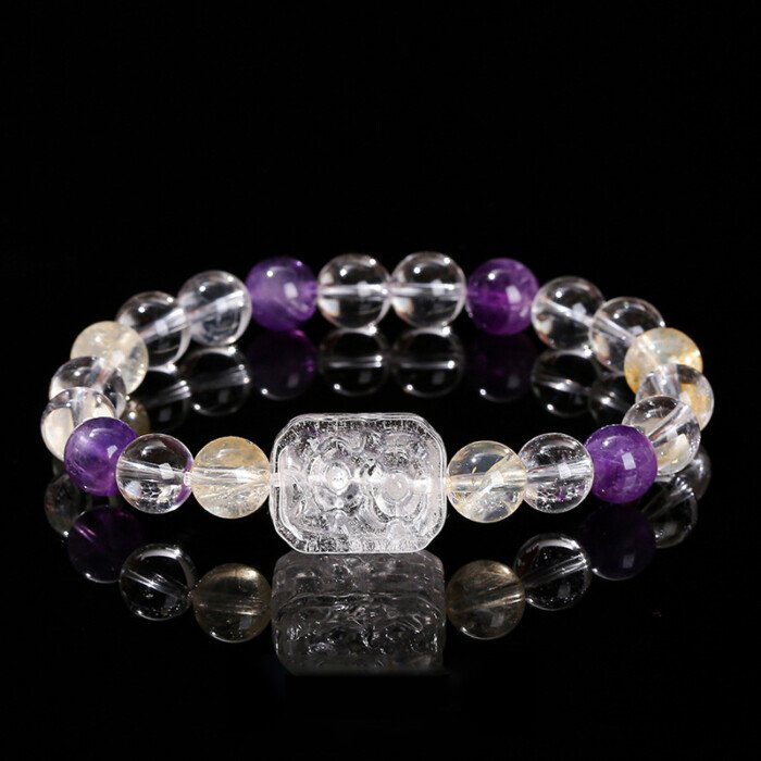 7A natural rock crystal and amethyst-citrine flower plaque bracelet.