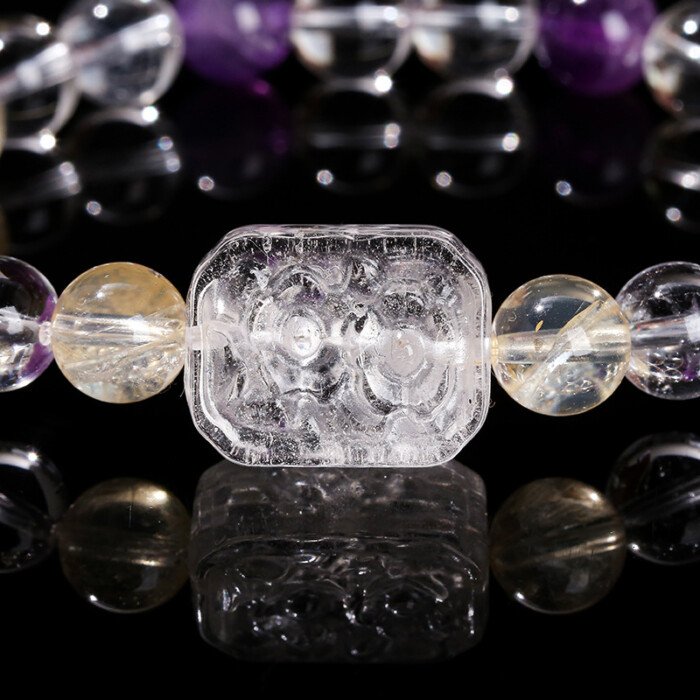 7A natural rock crystal and amethyst-citrine flower plaque bracelet.