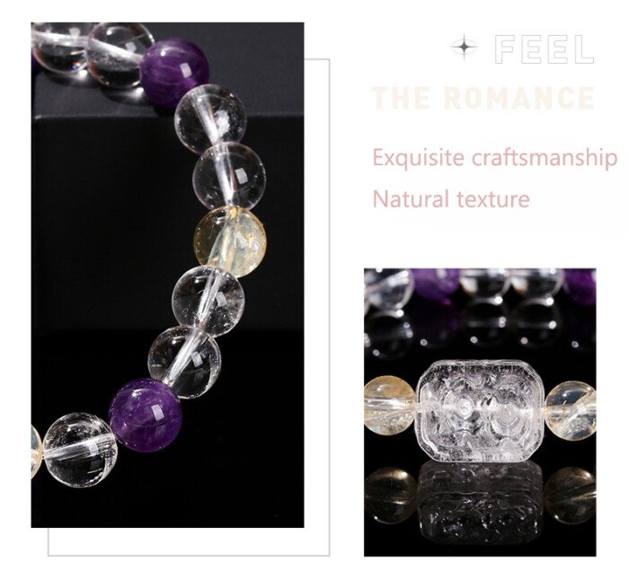 7A natural rock crystal and amethyst-citrine flower plaque bracelet.
