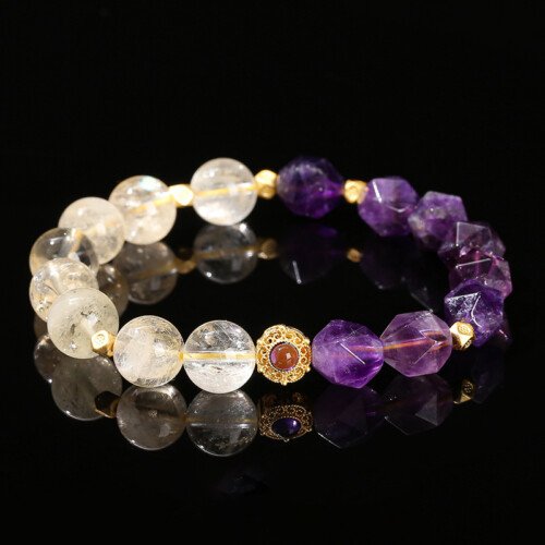Natural citrine and amethyst rhombus bead bracelet.