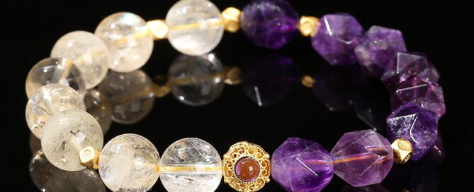 Natural citrine and amethyst rhombus bead bracelet.