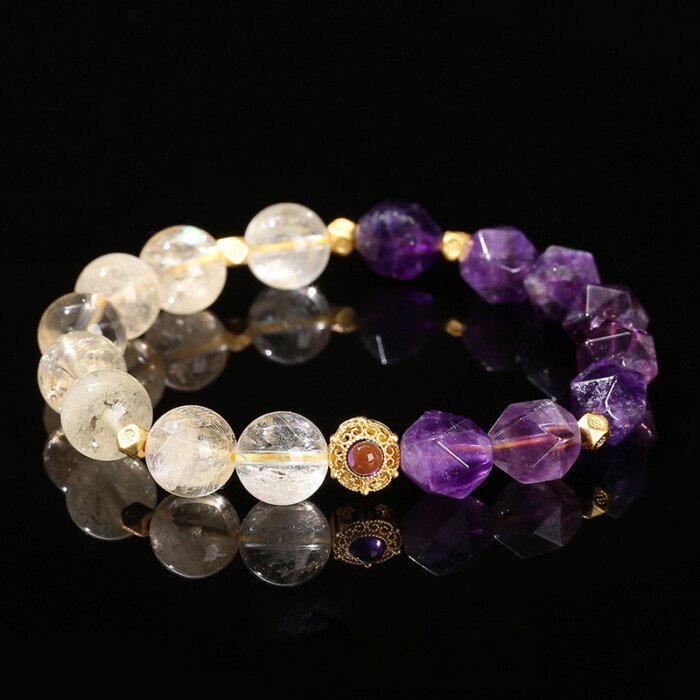 Natural citrine and amethyst rhombus bead bracelet.