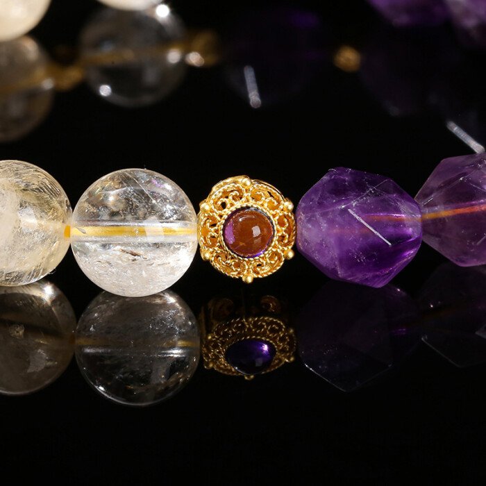 Natural citrine and amethyst rhombus bead bracelet.