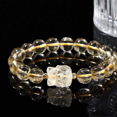 Natural lemon crystal nine-tailed fox bracelet - taoistcrystal.com Natural lemon crystal nine-tailed fox bracelet
