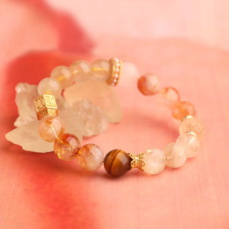 Natural Golden Rutilated Quartz and Citrine Bracelet - taoistcrystal.com Natural Golden Rutilated Quartz and Citrine Bracelet