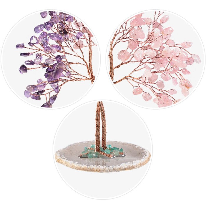 Creative Energy Crystal Unity Tree with Agate Slice Base – Infuse a romantic and soft glow into life