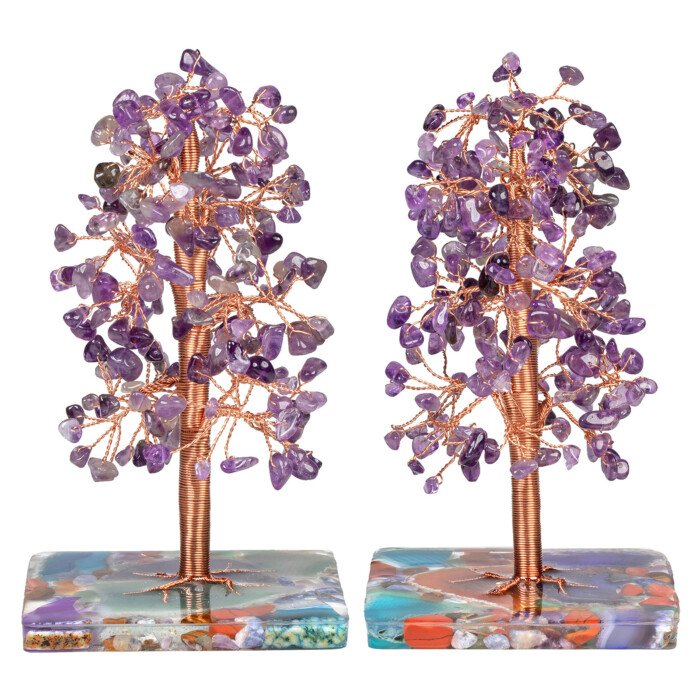 Creative Crystal Leaf Tree Colorful Agate Pieces and Resin Base