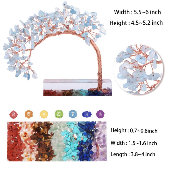 Seven-color crystal large curved cedar pine tree crystal tree of wealth tree of life resin base