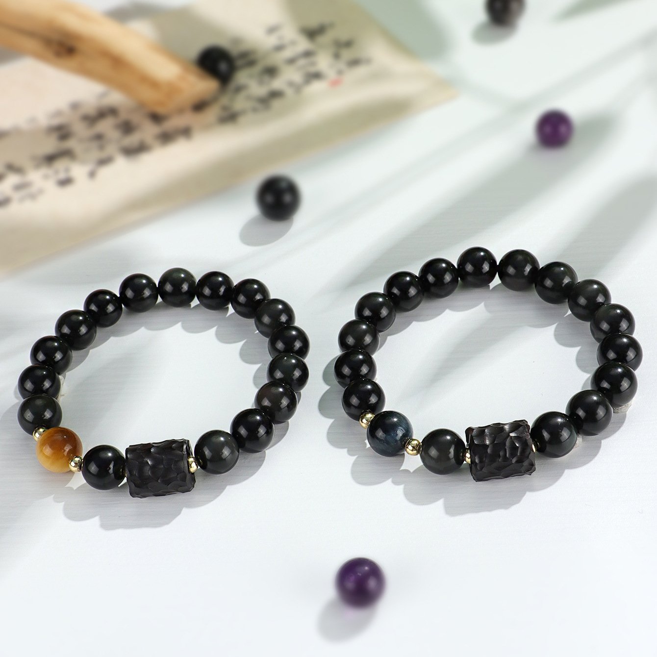 Personalized Obsidian and Yellow Tiger’s Eye Beaded Bracelet - taoistcrystal.com Personalized Obsidian and Yellow Tiger’s Eye Beaded Bracelet