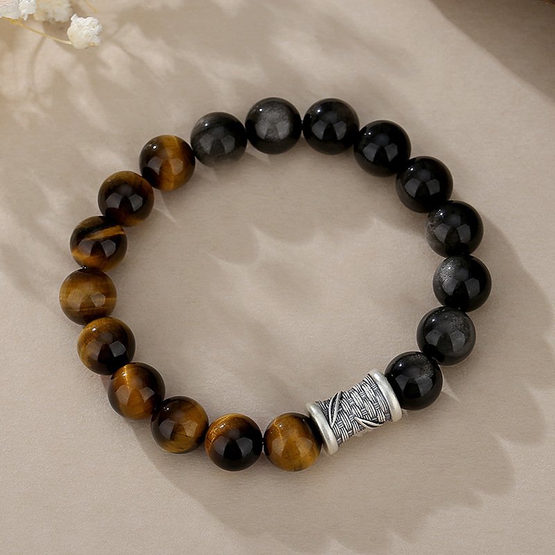 Men’s bracelet Made of Natural Sterling Silver, Obsidian, “Road to Wealth” and Tiger’s Eye Stone - taoistcrystal.com Men’s bracelet Made of Natural Sterling Silver, Obsidian, “Road to Wealth” and Tiger’s Eye Stone