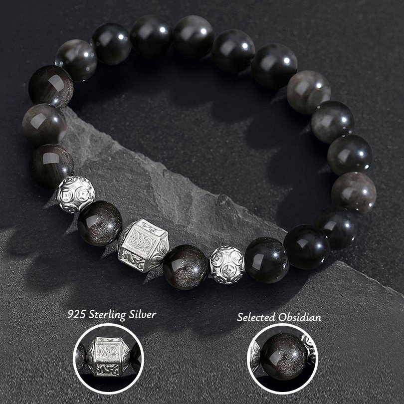 Men’s Obsidian Bracelet with the Six-character Mantra for the Year of One’s Zodiac - taoistcrystal.com Men’s Obsidian Bracelet with the Six-character Mantra for the Year of One’s Zodiac