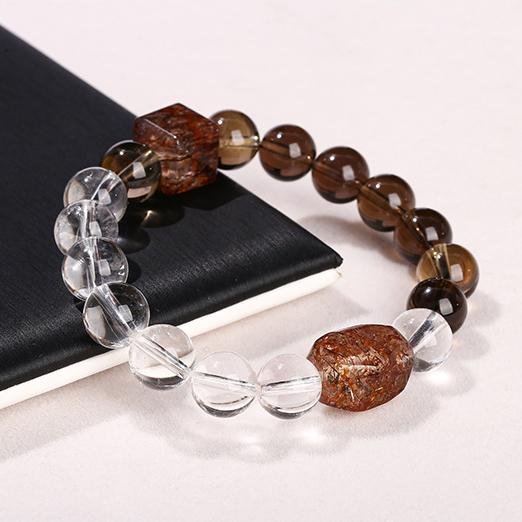 Natural Smoky Quartz, White Crystal, Black Gold Super Seven Freeform Bead Bracelet - taoistcrystal.com Natural Smoky Quartz, White Crystal, Black Gold Super Seven Freeform Bead Bracelet