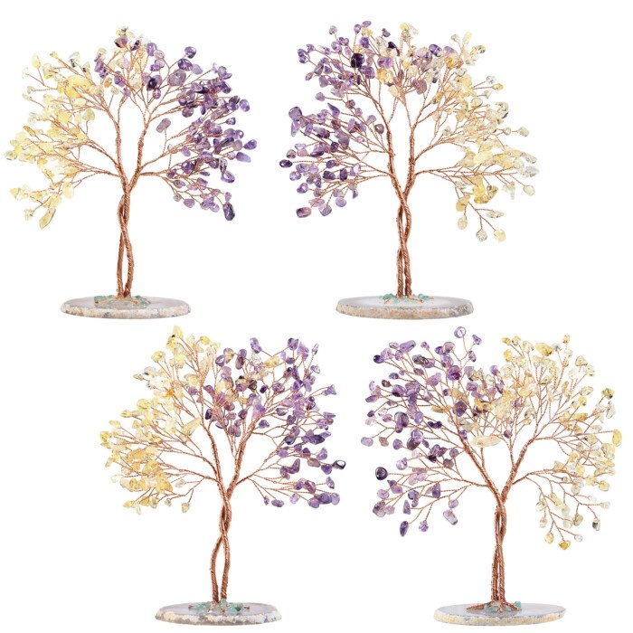 Creative Energy Crystal Unity Tree with Agate Slice Base – Infuse a romantic and soft glow into life