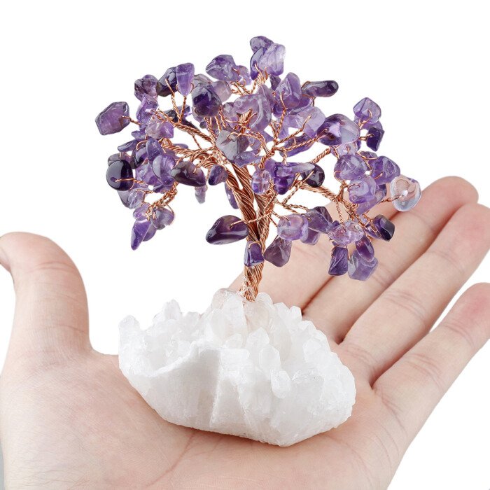 Crystal Wish – making Tree with White Crystal Cluster Base (Life Tree) – Help you be keenly perceptive in competition