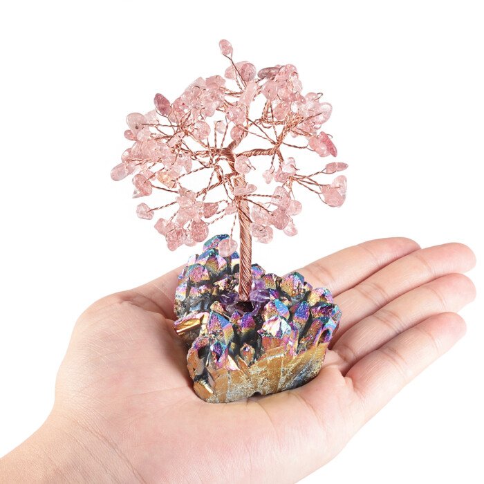 Crystal Life Tree with Electro – plated Colorful Raw Ore Crystal Cluster Base – Bring the blessing of a peaceful and stable state of mind