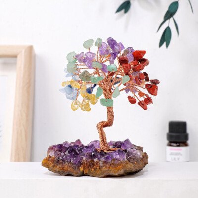 Hand – woven Money – Making Flower Tree with Amethyst Cluster Base – Accompany you to enjoy a peaceful sleep