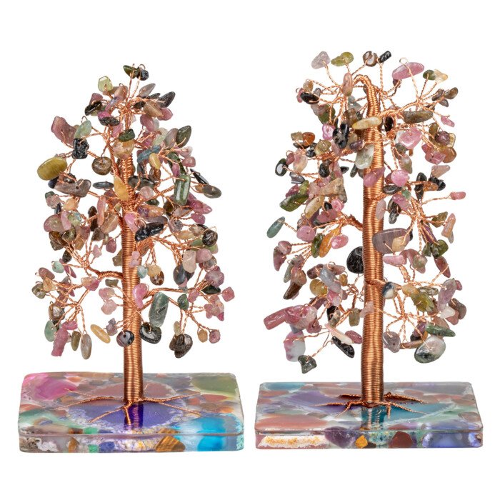 Creative Crystal Leaf Tree Colorful Agate Pieces and Resin Base