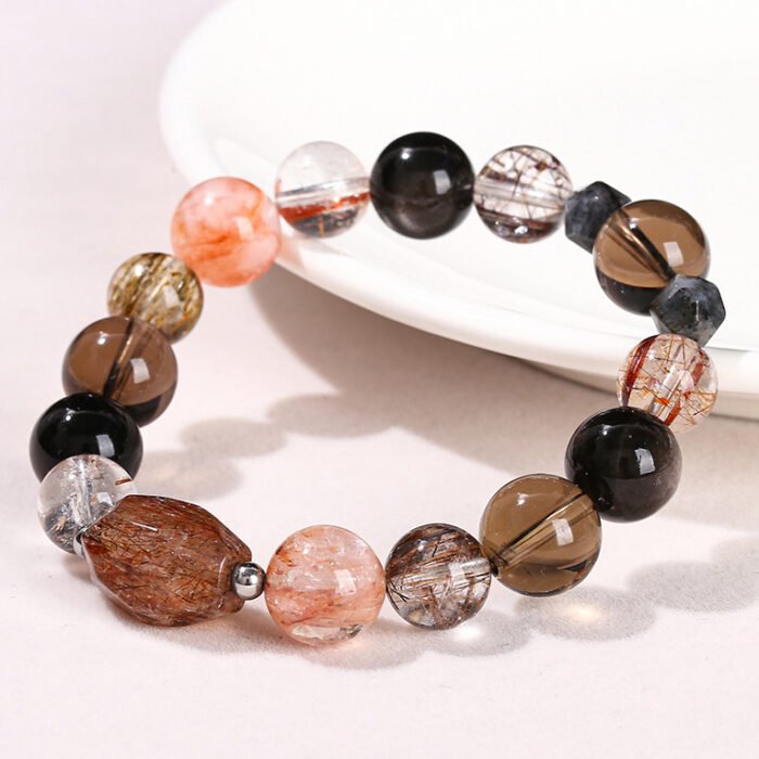 7A natural black gold Super Seven multi-circle bracelet.