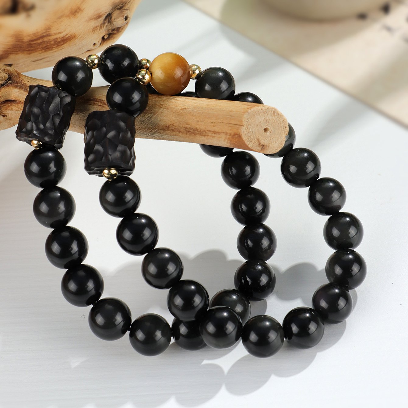 Personalized Obsidian and Yellow Tiger’s Eye Beaded Bracelet - taoistcrystal.com Personalized Obsidian and Yellow Tiger’s Eye Beaded Bracelet