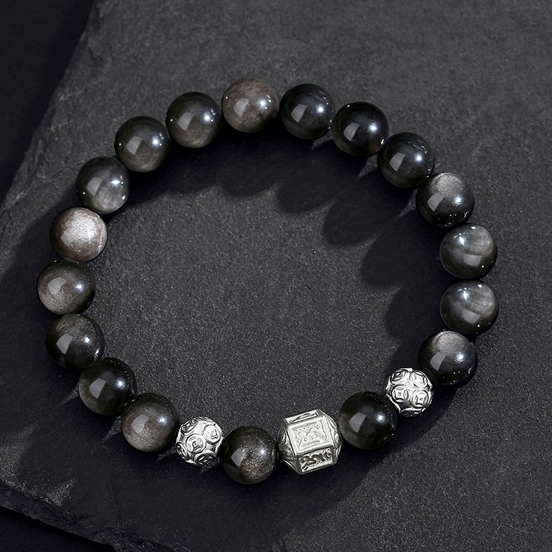 Men’s Obsidian Bracelet with the Six-character Mantra for the Year of One’s Zodiac - taoistcrystal.com Men’s Obsidian Bracelet with the Six-character Mantra for the Year of One’s Zodiac