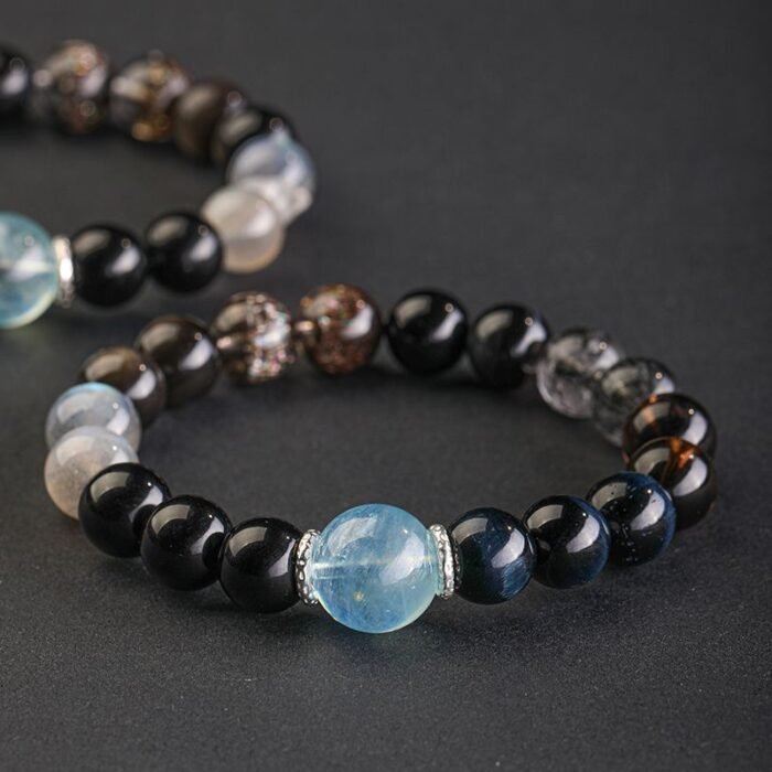 Multi – gemstone bracelets made of natural crystals and obsidian for balancing the five elements, replenishing water for those who lack water element among the five elements and have an affinity for water element.
