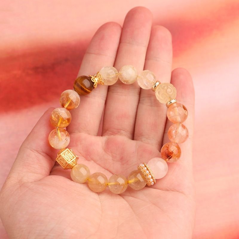 Natural Golden Rutilated Quartz and Citrine Bracelet - taoistcrystal.com Natural Golden Rutilated Quartz and Citrine Bracelet