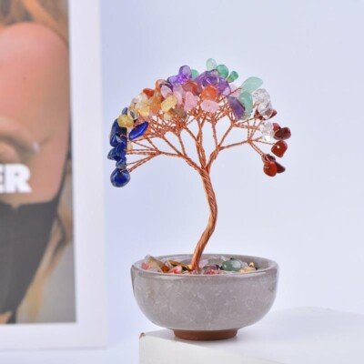 Natural Crystal Tree Potted Plant (Money – Attracting and Fortune – Gathering Basin Decoration) – Balance the energy field in the space effectively