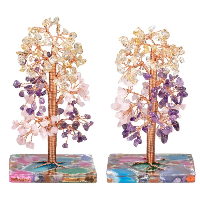 Creative Crystal Leaf Tree Colorful Agate Pieces and Resin Base