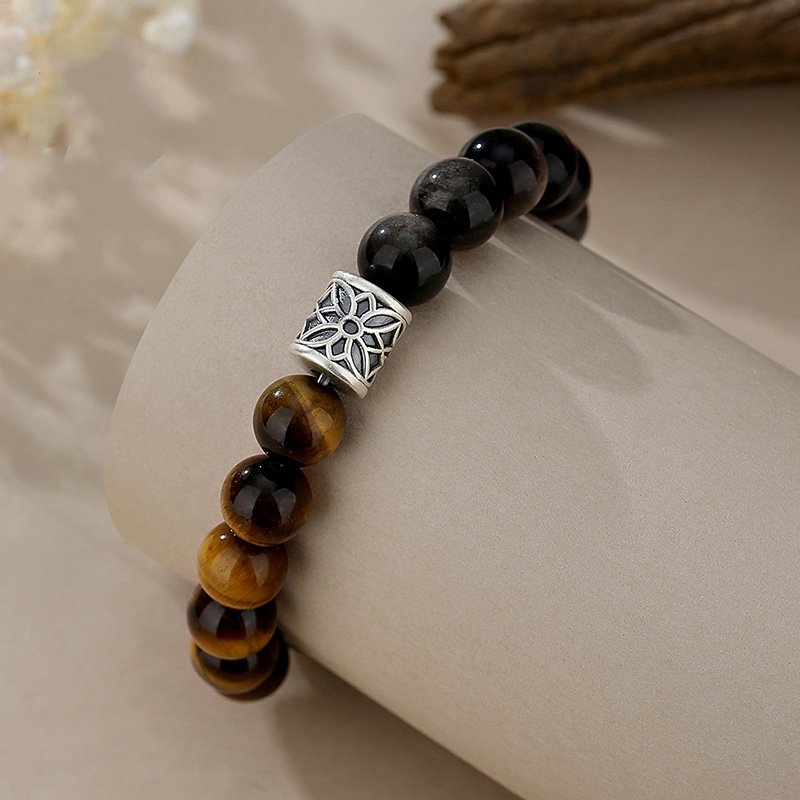 Men’s bracelet Made of Natural Sterling Silver, Obsidian, “Road to Wealth” and Tiger’s Eye Stone - taoistcrystal.com Men’s bracelet Made of Natural Sterling Silver, Obsidian, “Road to Wealth” and Tiger’s Eye Stone