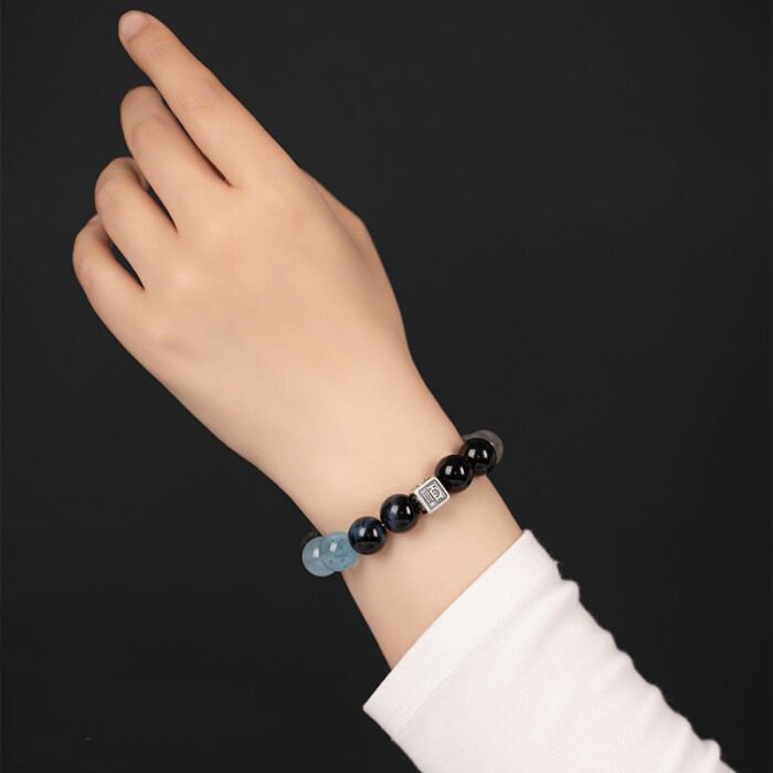 The twelve Chinese zodiac bracelets made of natural crystals such as obsidian and aquamarine that can supplement the element of water in the five elements theory.