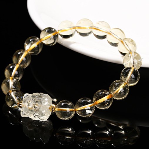 Natural lemon crystal nine-tailed fox bracelet - taoistcrystal.com Natural lemon crystal nine-tailed fox bracelet