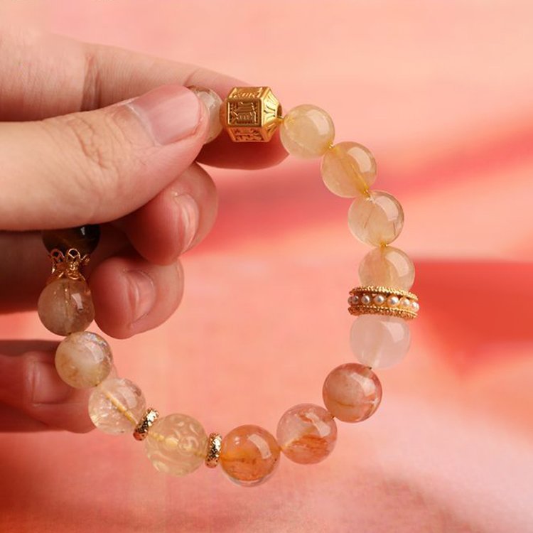 Natural Golden Rutilated Quartz and Citrine Bracelet - taoistcrystal.com Natural Golden Rutilated Quartz and Citrine Bracelet