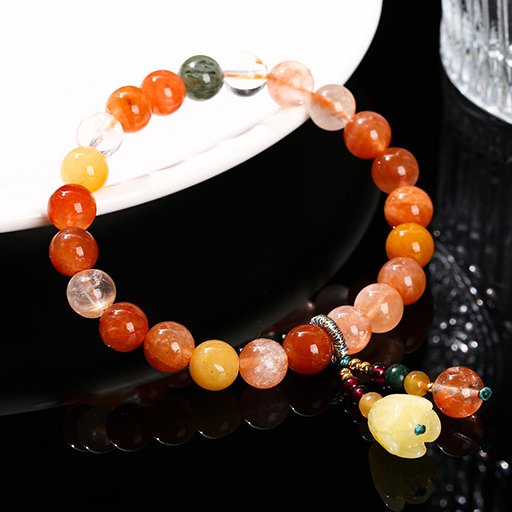 Natural Fluorite, Rhodochrosite and Green Aventurine amber tulip bracelet. - taoistcrystal.com Natural Fluorite, Rhodochrosite and Green Aventurine amber tulip bracelet.