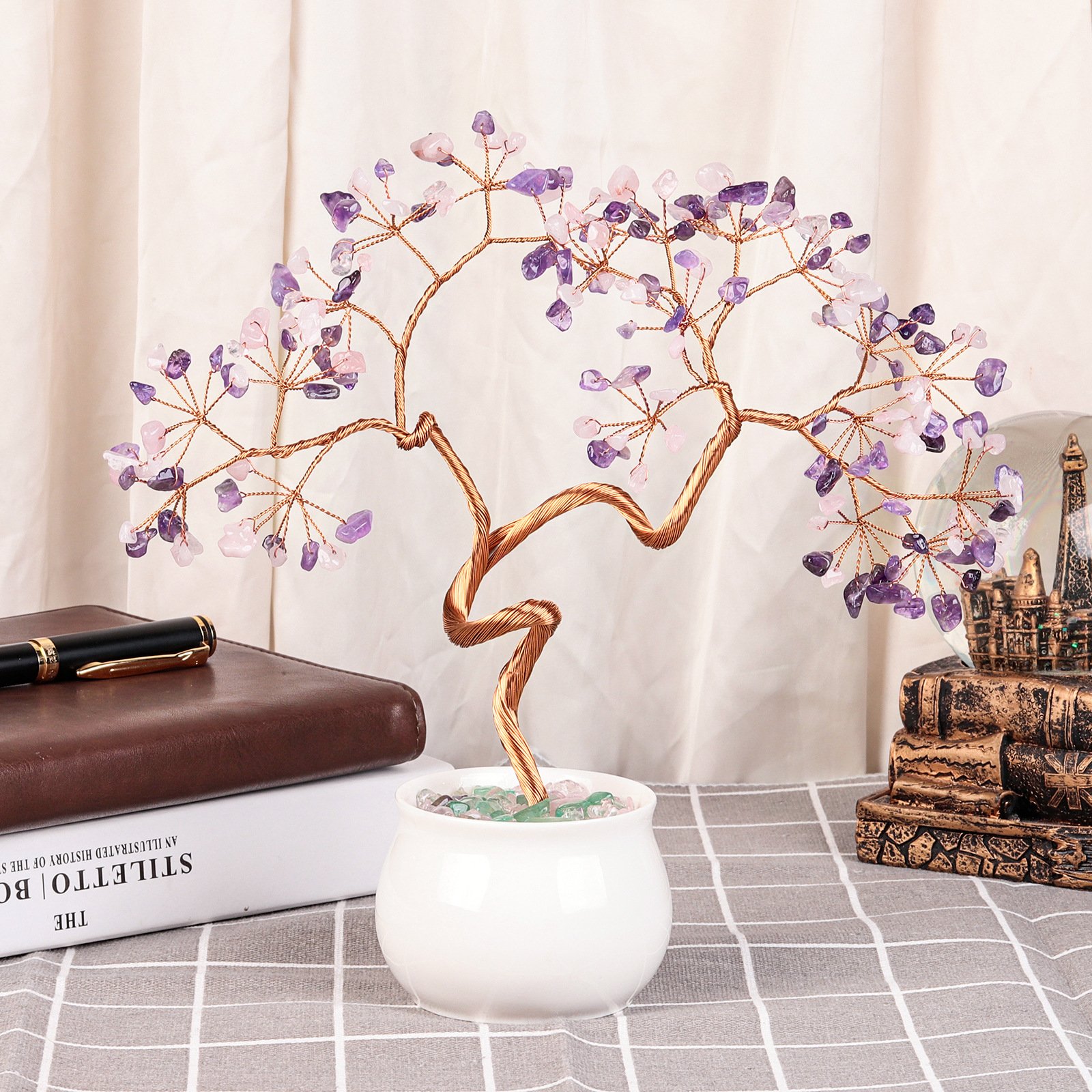 Natural crystal life tree with a white ceramic flower pot base – Stimulate enthusiasm and add vitality to life - taoistcrystal.com Natural crystal life tree with a white ceramic flower pot base – Stimulate enthusiasm and add vitality to life