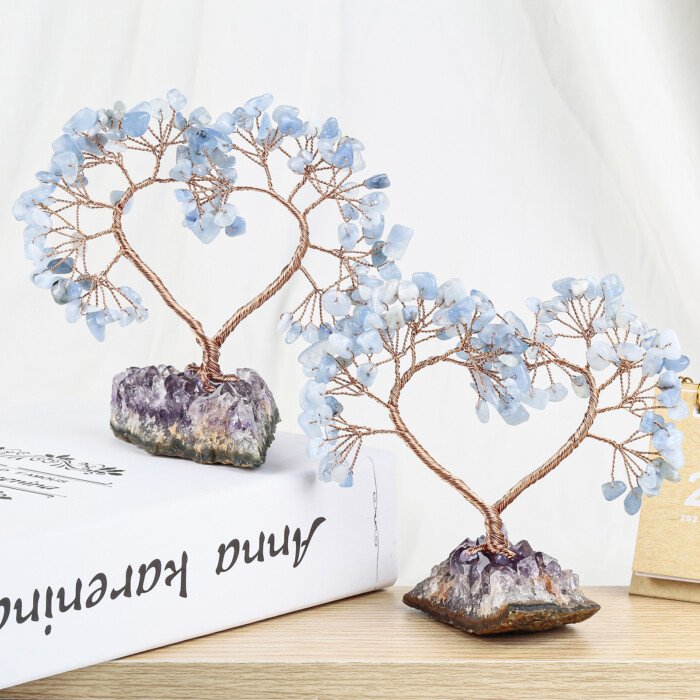 Heart – shaped Crystal Unity Tree and Wish – making Tree with Amethyst Raw Ore Base – Exude a thick and gentle atmosphere of love