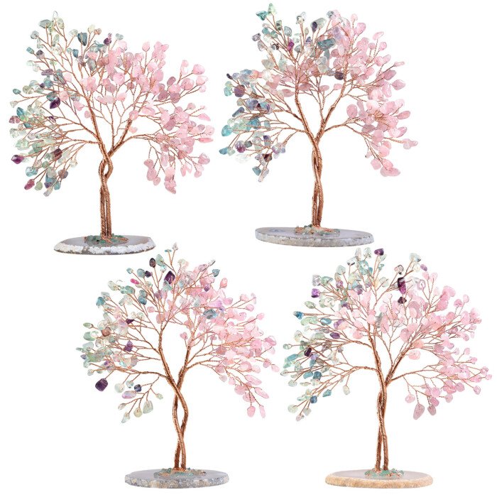 Creative Energy Crystal Unity Tree with Agate Slice Base – Infuse a romantic and soft glow into life