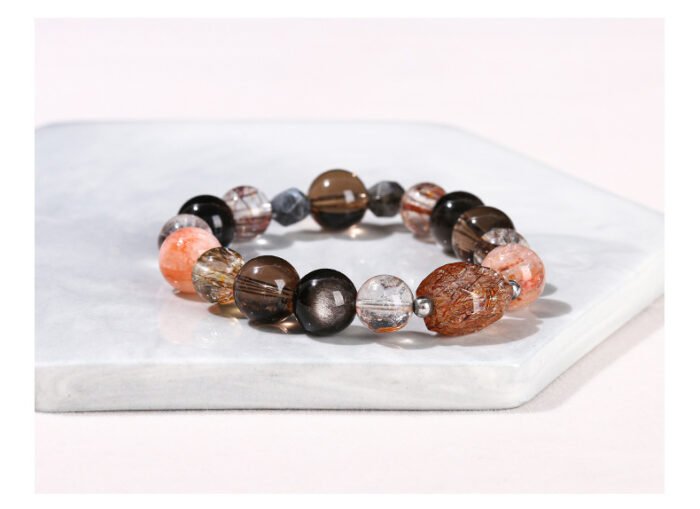 7A natural black gold Super Seven multi-circle bracelet.